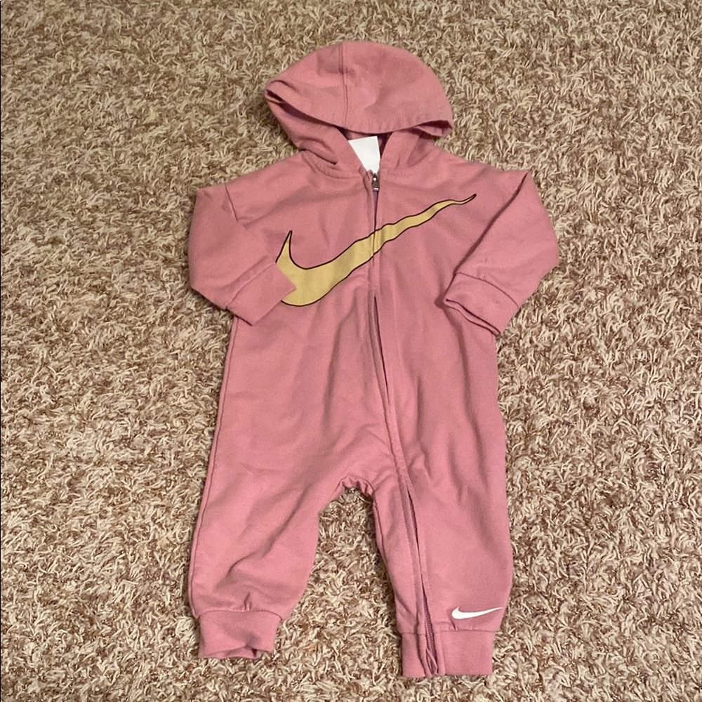 Nike Pink and Gold Hooded Footie One Piece